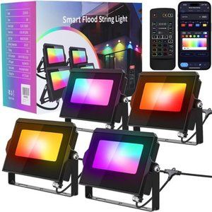LED Flood Light Outdoor 4 in 1,36W Smart Color Changing Landscape Lighting Wire